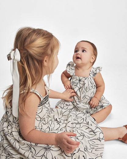 Toddler Girl Floral Sleeveless Dress - Black/Ivory