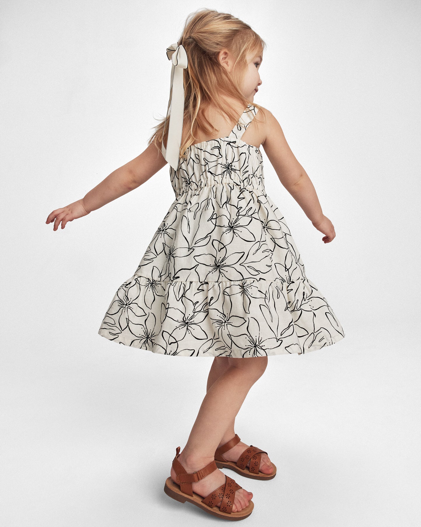 Toddler Girl Floral Sleeveless Dress - Black/Ivory