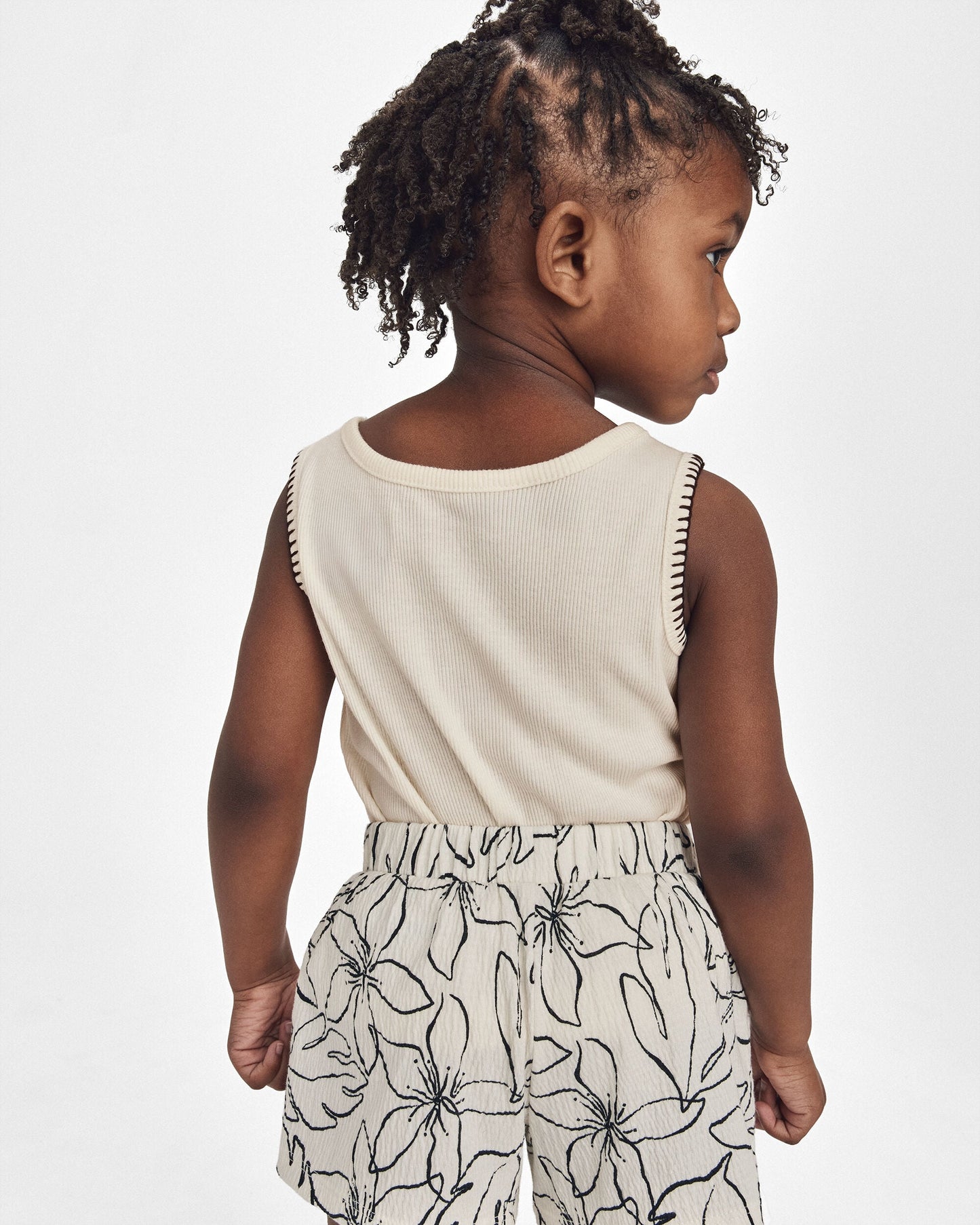 Toddler Girl Flamingo Embroidered Rib Tank Top - Ivory