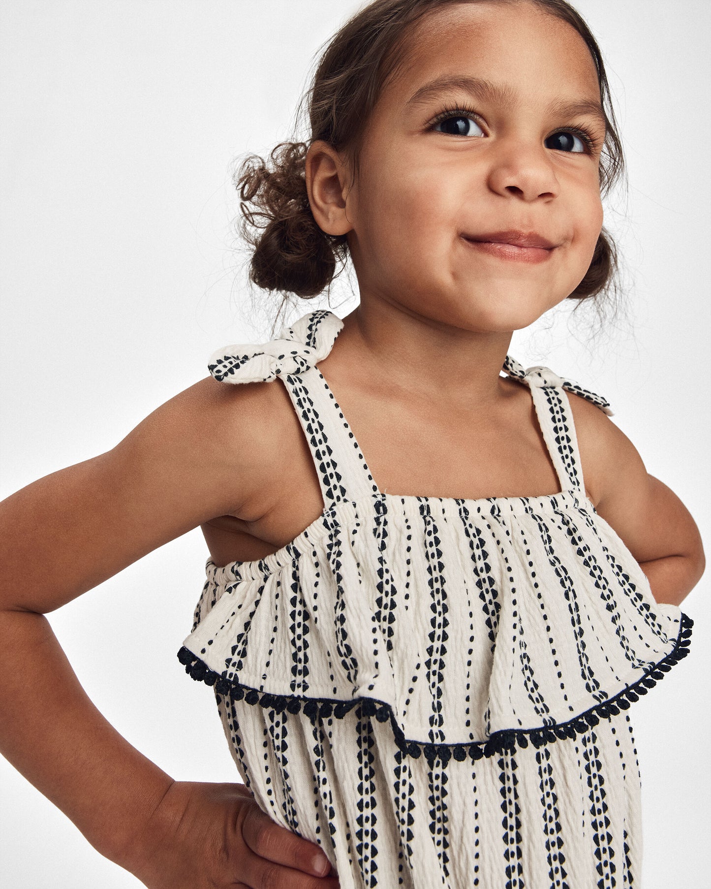 Toddler Girl Striped Ruffle Jumpsuit - Black/Ivory