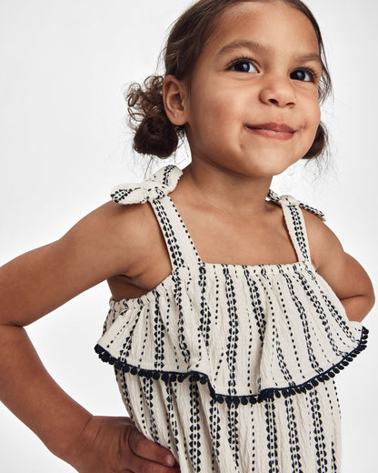 Toddler Girl Striped Ruffle Jumpsuit - Black/Ivory