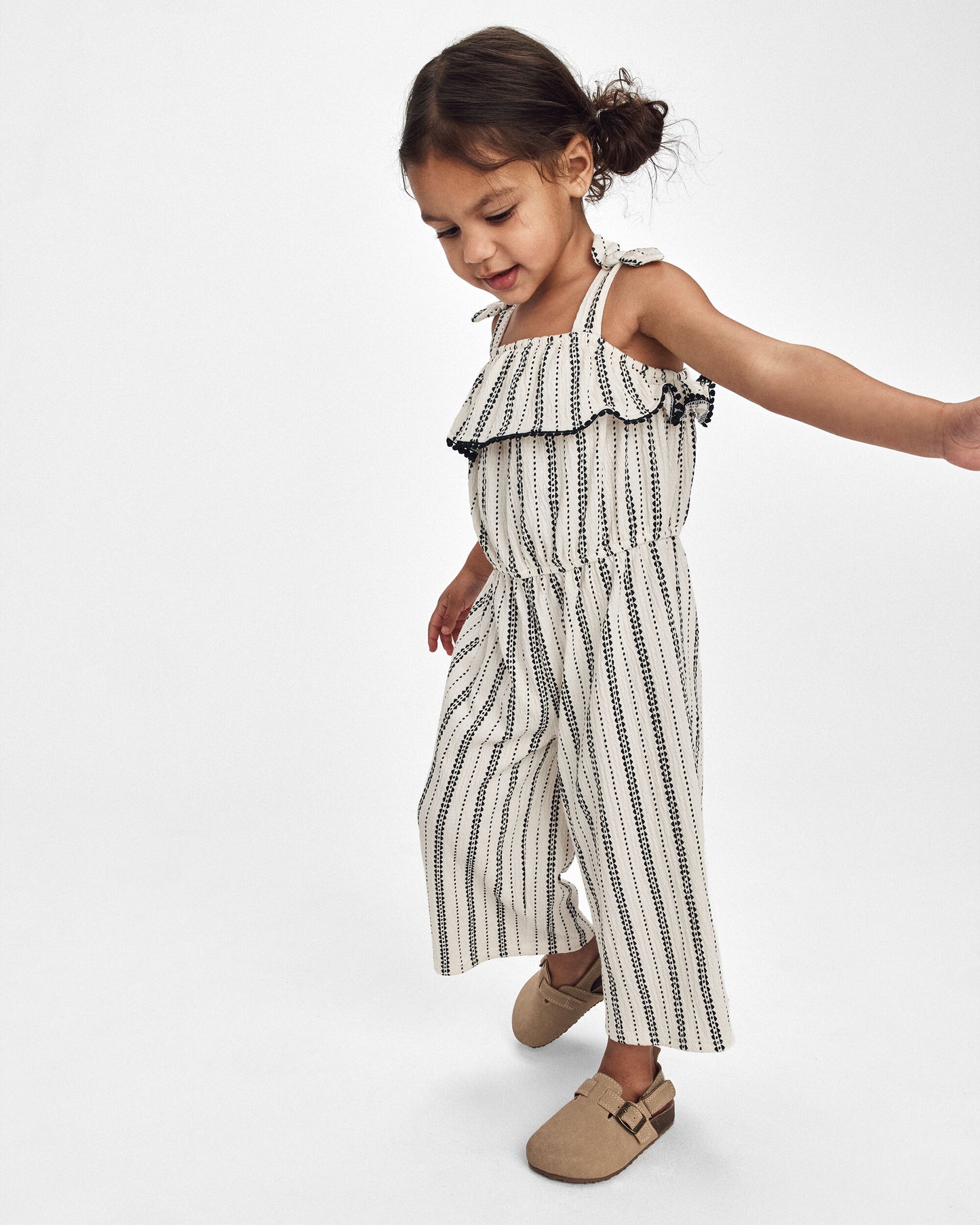 Toddler Girl Striped Ruffle Jumpsuit - Black/Ivory