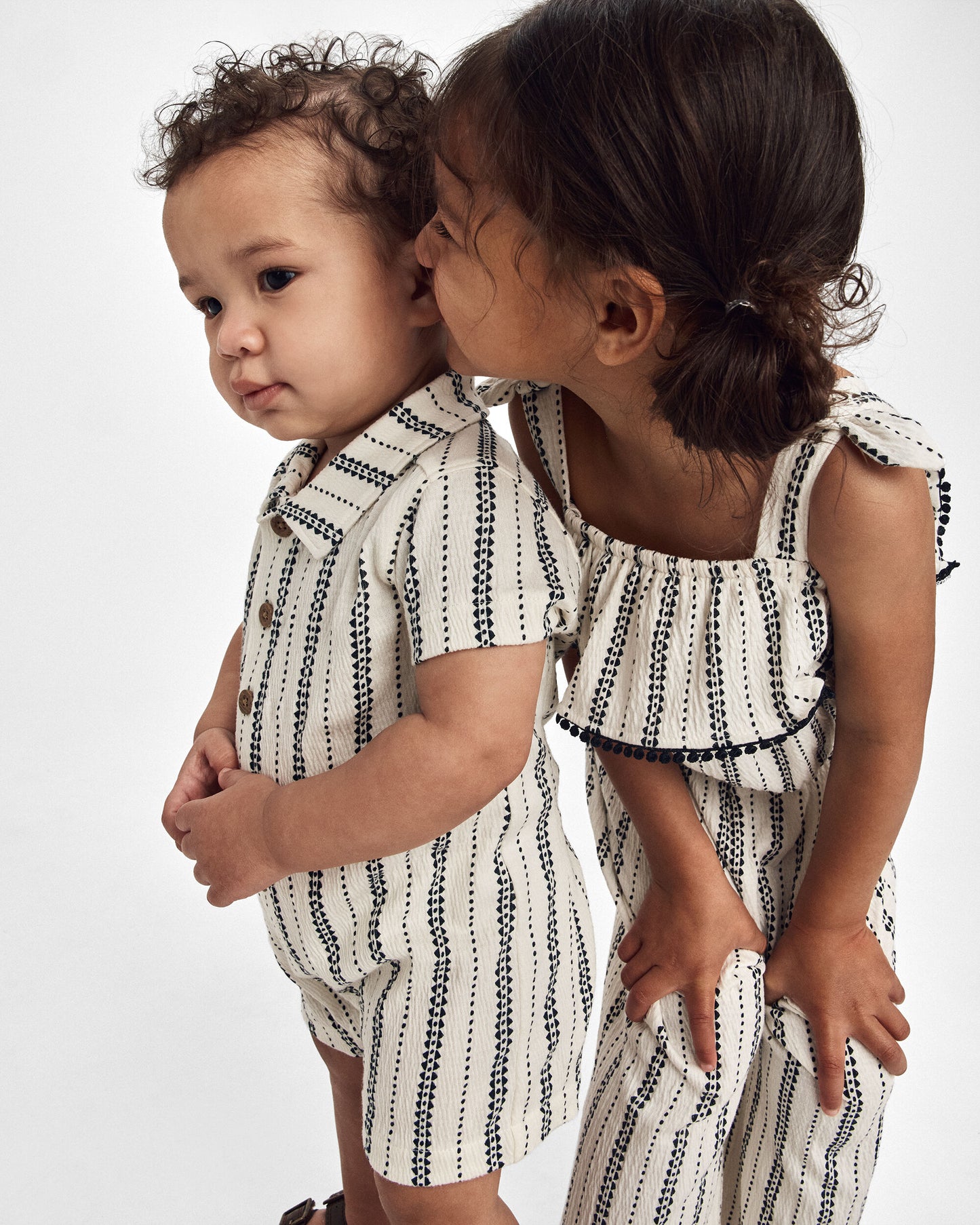 Toddler Girl Striped Ruffle Jumpsuit - Black/Ivory
