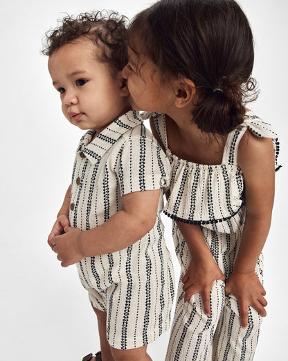 Toddler Girl Striped Ruffle Jumpsuit - Black/Ivory