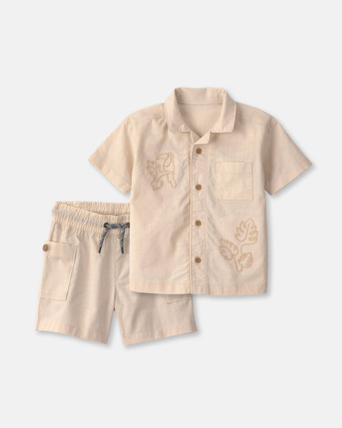 Toddler Boy 2-Piece Toucan Embroidered Top & Short Set - Khaki