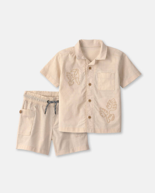 Toddler Boy 2-Piece Toucan Embroidered Top & Short Set - Khaki