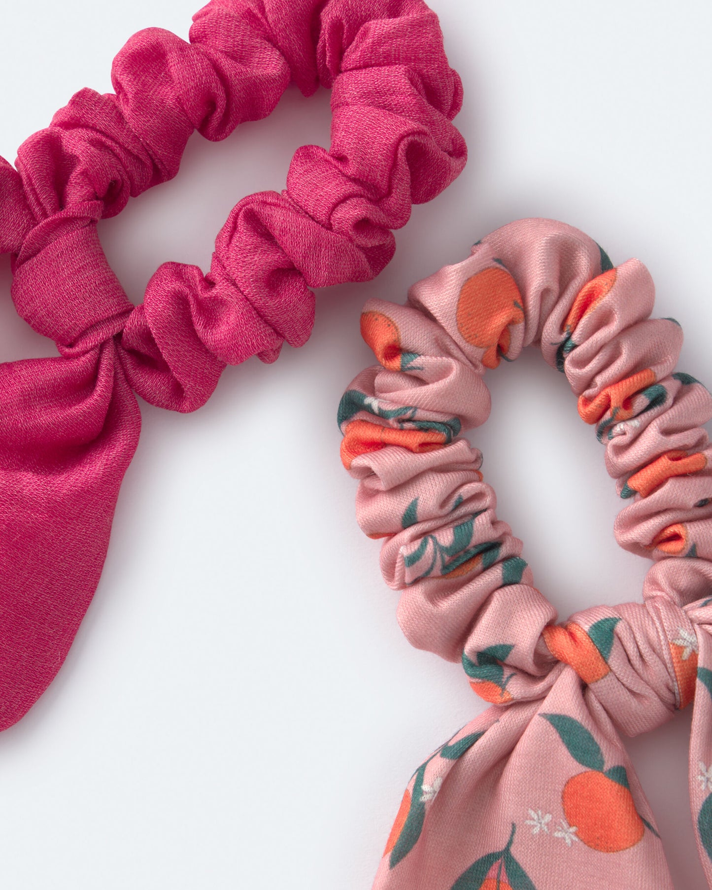 Toddler Girl 2-Pack Bow Scrunchies in Clementine Grove Print - Hot Pink/Rose