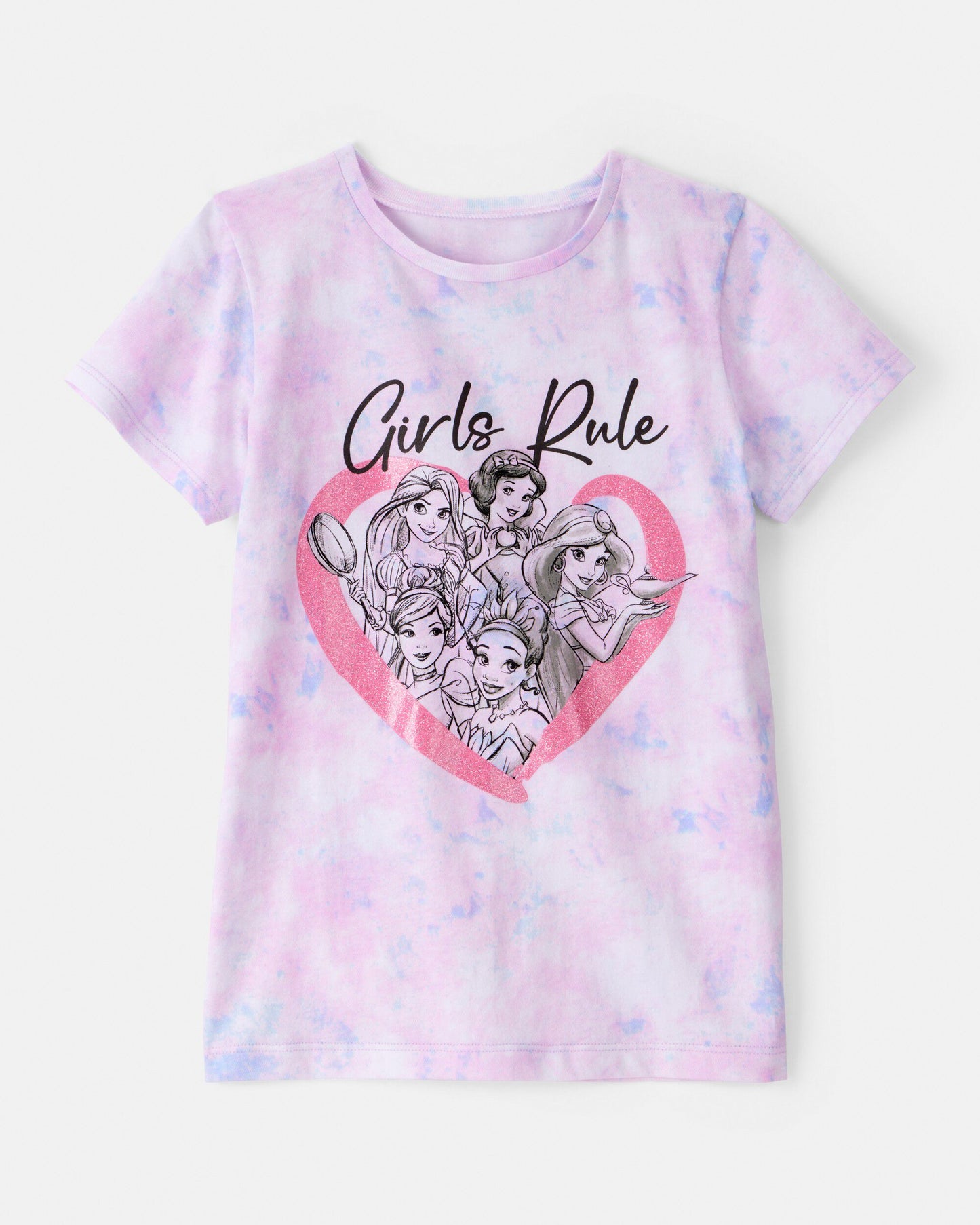 Girls Disney© Princess Girls Rule Tie-Dye Short-Sleeve Graphic Tee - Purple/Pink