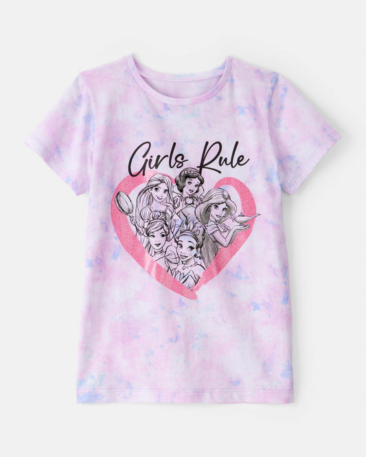 Girls Disney© Princess Girls Rule Tie-Dye Short-Sleeve Graphic Tee - Purple/Pink