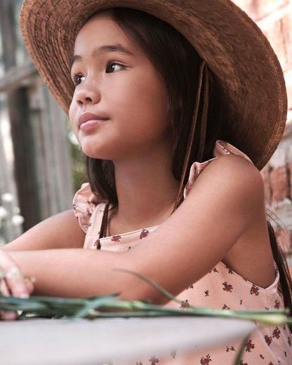 Girls Organic Cotton Tiered Dress in Blush Floral Print