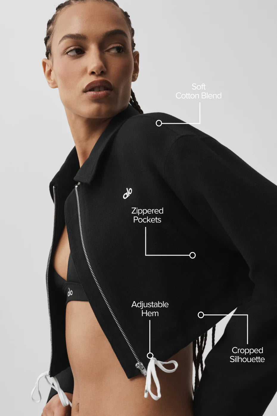 Cropped Fan Favorite Full Zip Jacket - Black