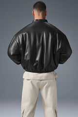 Faux Leather Premier Bomber - Black