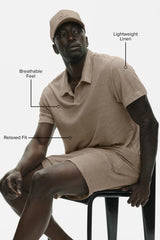Linen Jersey Coastal Short Sleeve Polo - Gravel