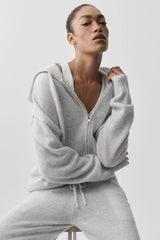 Wool Cashmere New Class Full Zip Hoodie - White Heather