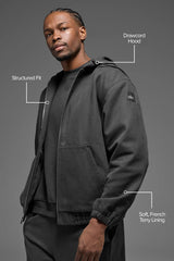 Cotton Canvas Full Zip Hoodie - Anthracite