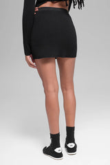 Denim Knit High-Waist Skirt - Black/Anthracite