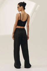 Linen Blend Riviera Wide Leg Pant - Black