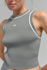 Ribbed Sweater Knit Highline Cropped Tank - Lunar Grey/White