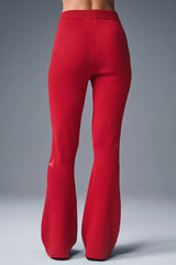 Denim Knit High-Waist Flare Pant - Bold Red/Dark Bold Red