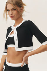 Cotton Cashmere Cropped Capri Dream Cardigan - Black/White