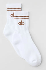 Unisex Half-Crew Throwback Sock - White/Sun Kissed Brown