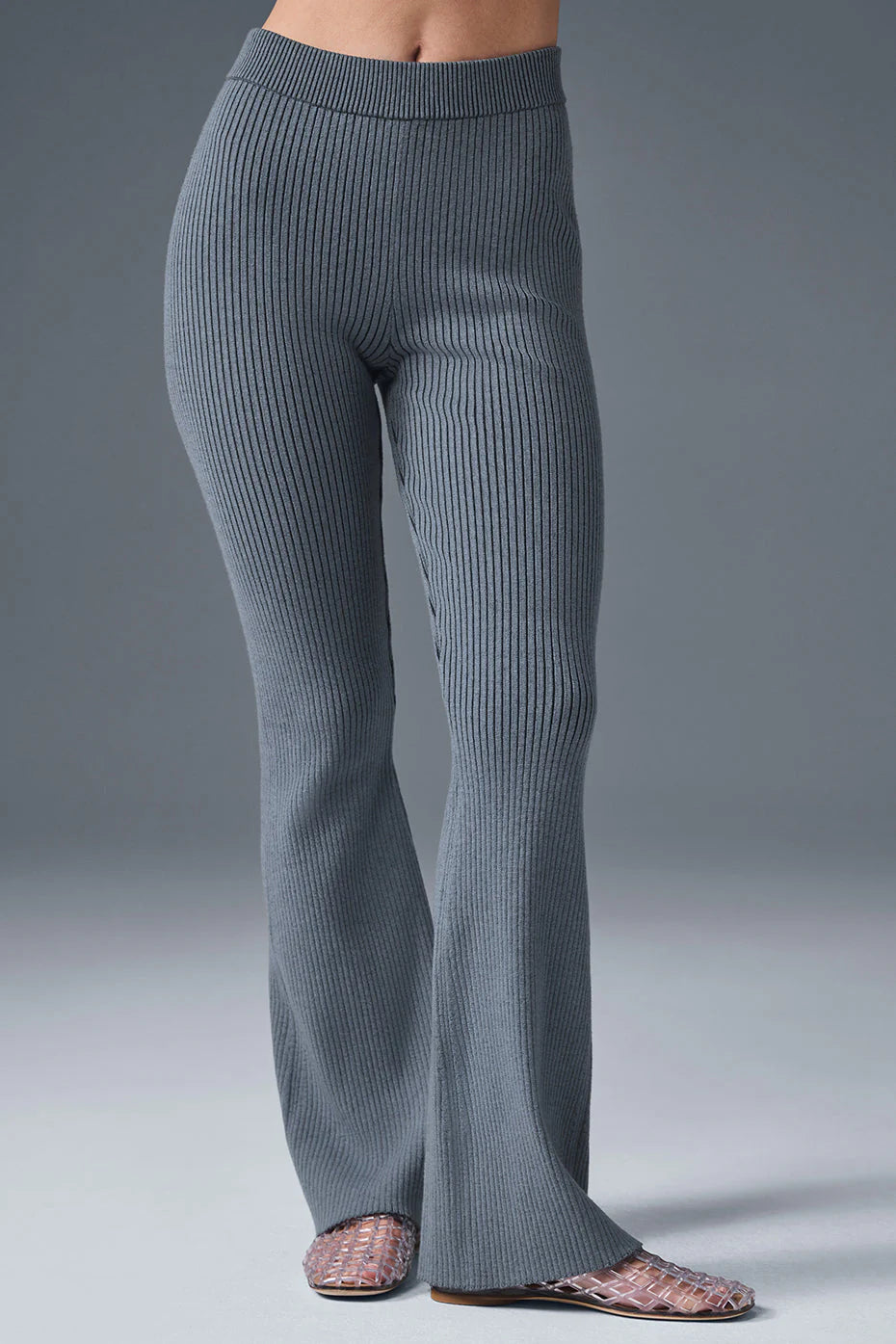 Denim Knit High-Waist Flare Pant - Steel Grey/Anthracite