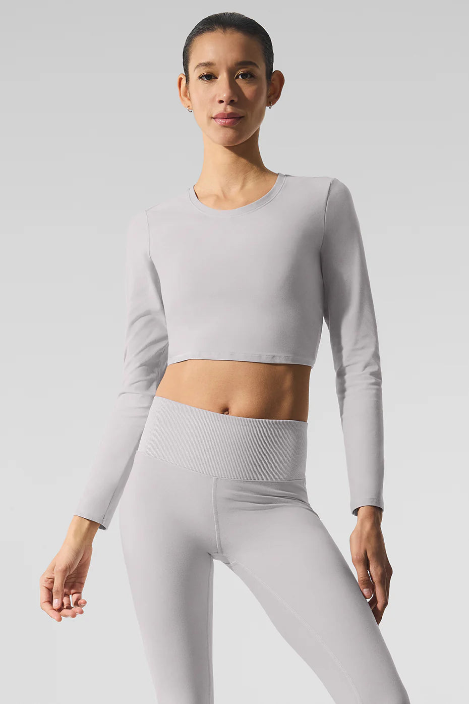 Washed Alosoft Crop Finesse Long Sleeve - Grey Sky Wash