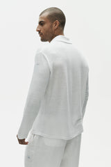 Linen Jersey Coastal Long Sleeve Button Up - White