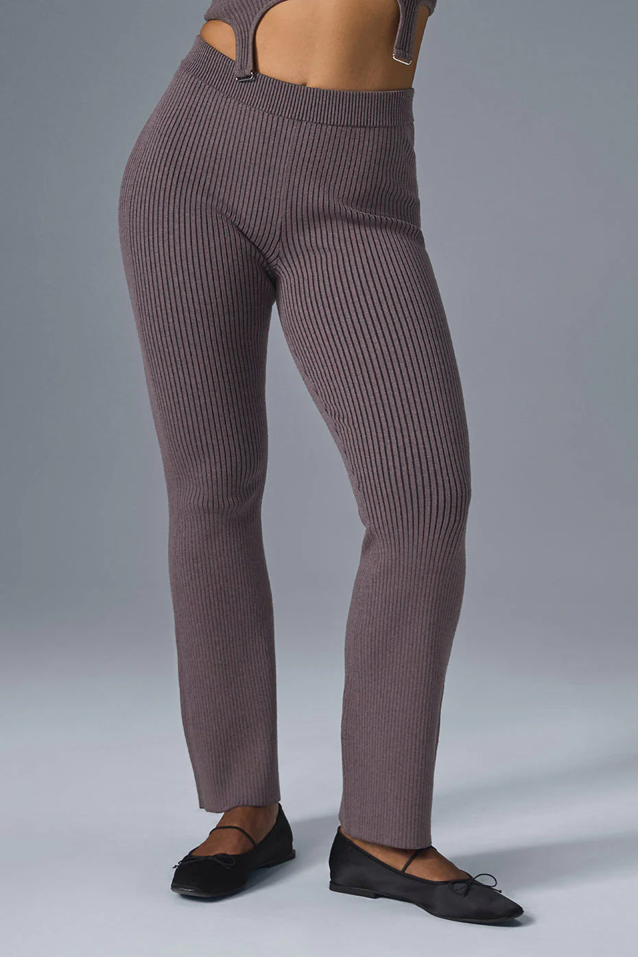 Denim Knit High-Waist Flare Pant - Raisinette/Black