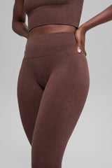 Seamless High-Waist Two Tone Rib Legging - Brownstone Heather
