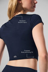 Alosoft Crop Finesse Short Sleeve - Navy